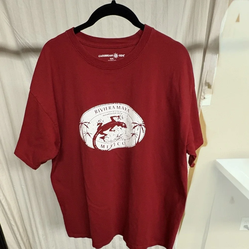Caribbean Side Men's Riviera Maya Mexico Graphic T-Shirt XL Red Crewneck (61)